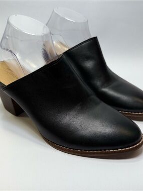Madewell Harper Black Leather Slip-On Mule Heels size 10